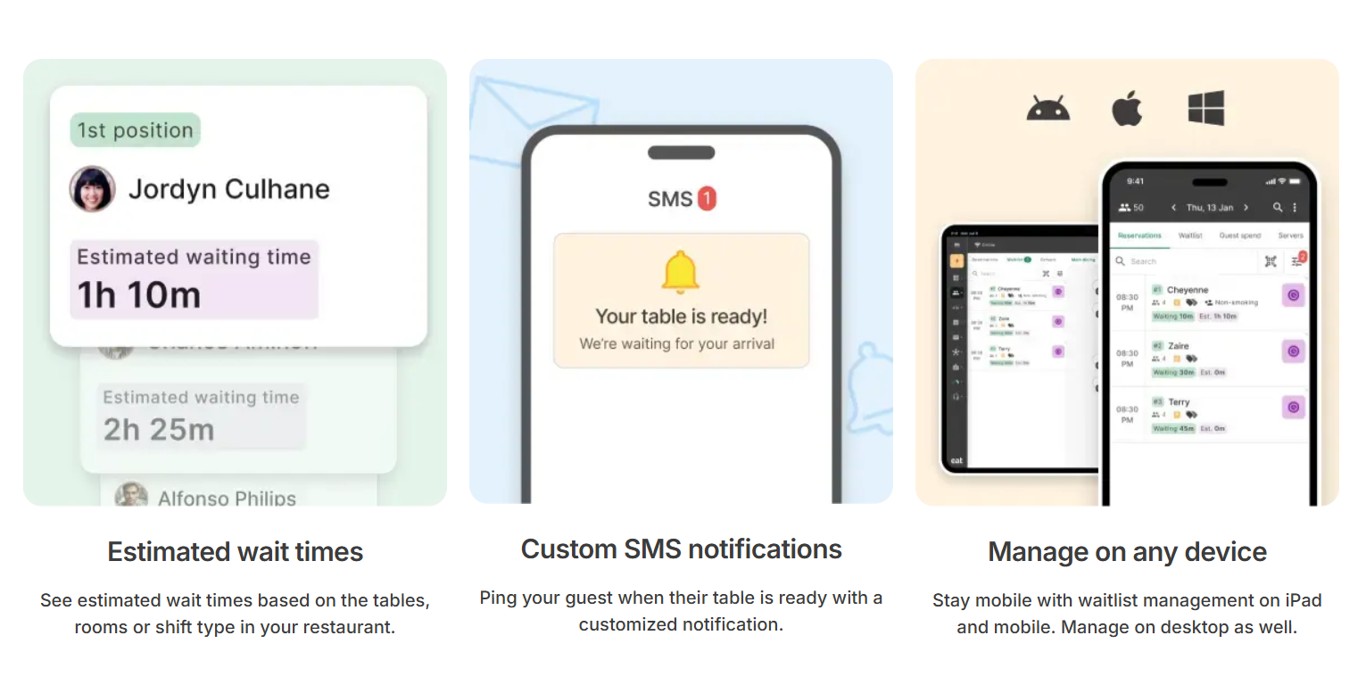 Eat App showcasing waitlist functionalities