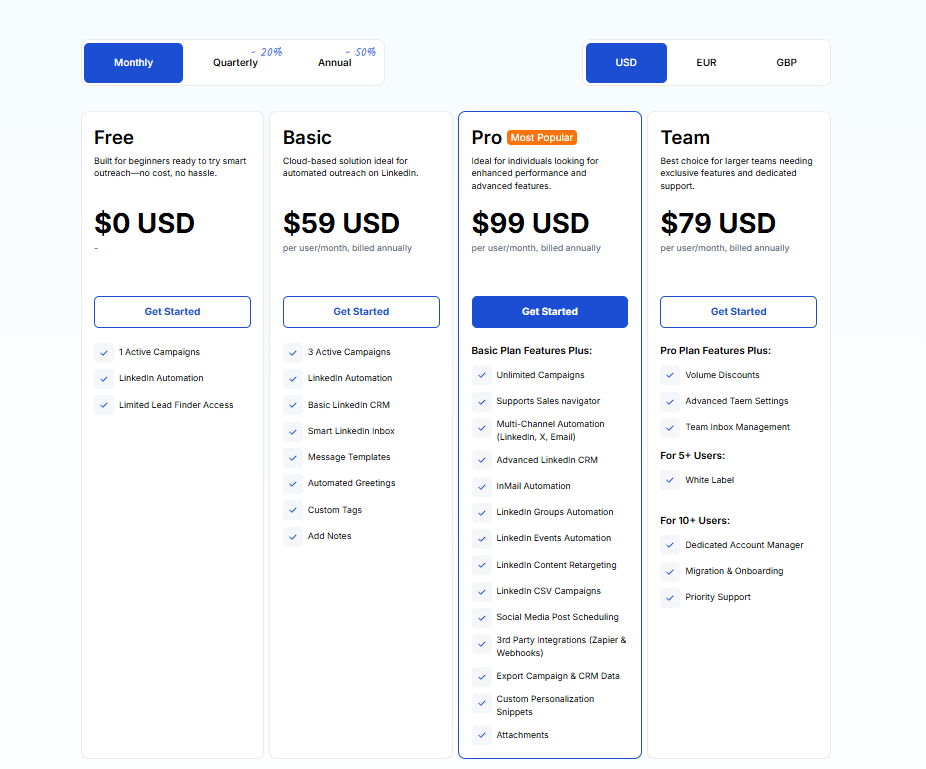 MeetAlfred's pricing plans for b2b lead generation services