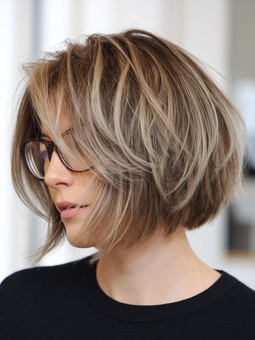 42. Short Layered Bob with Tousled Texture