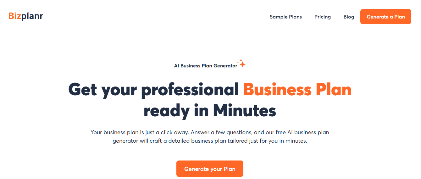 Best AI Tools in 2025 - Screenshot of AI Business Plan Generator