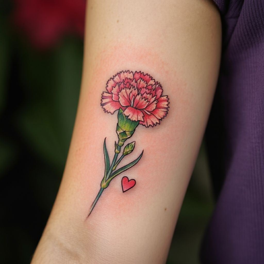 Carnation Hand-Poked Tattoo