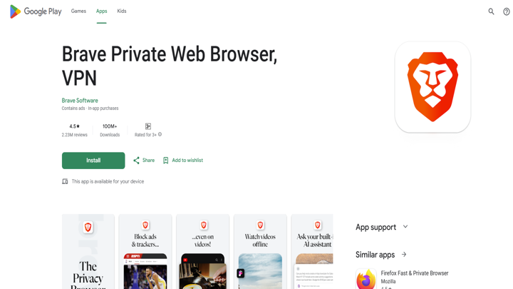  Download Brave Browser through Google Play Store