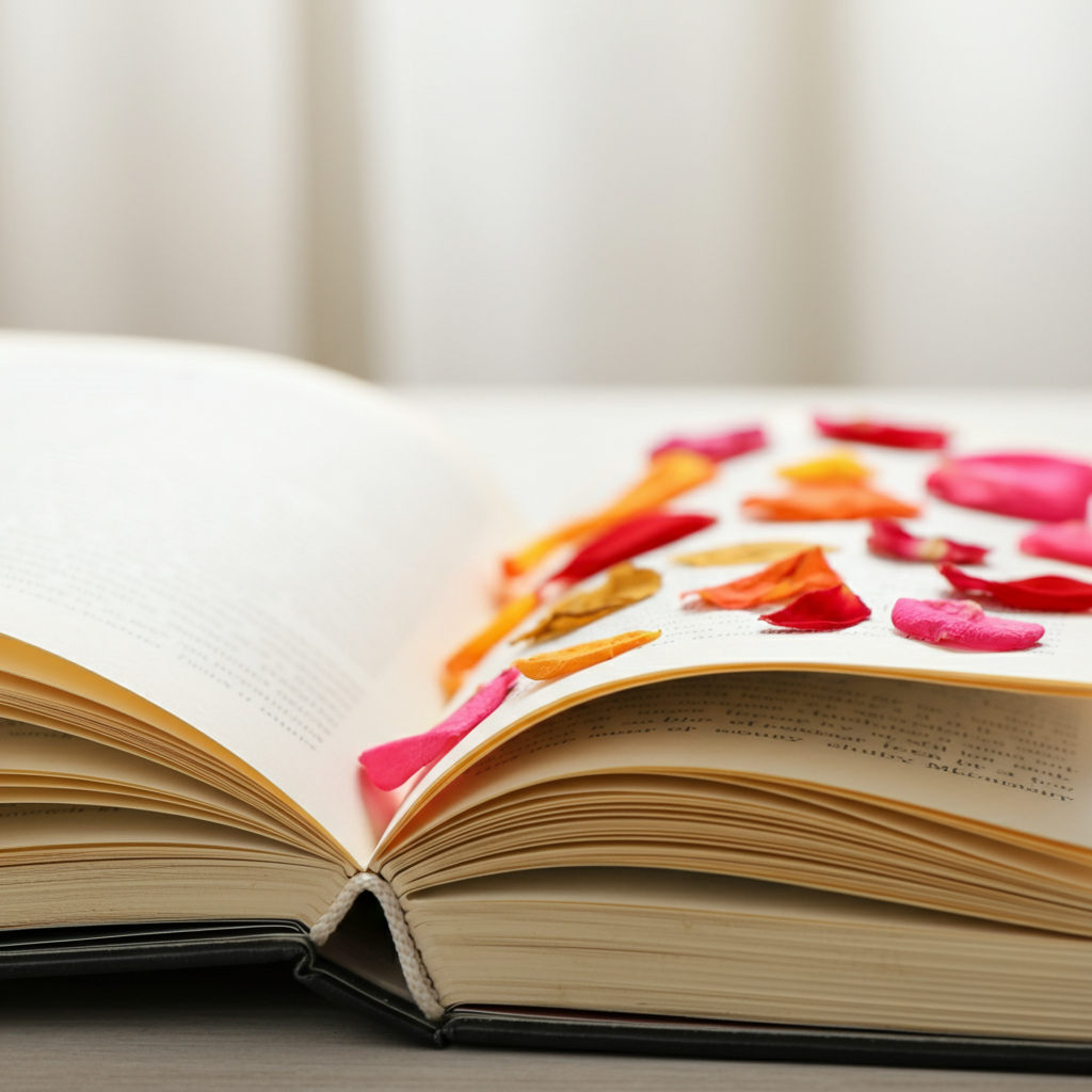 rose petals in book