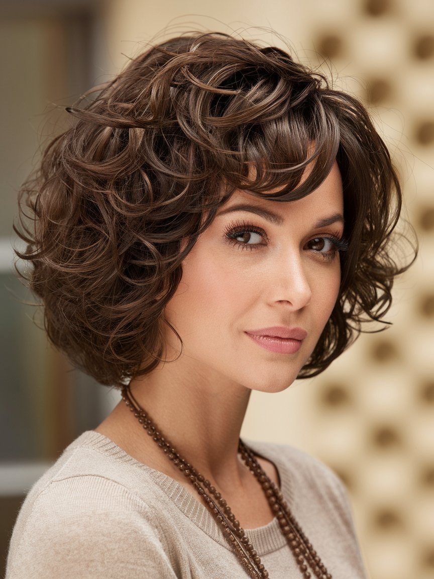 88. Curled Shoulder-Length Choppy Bob