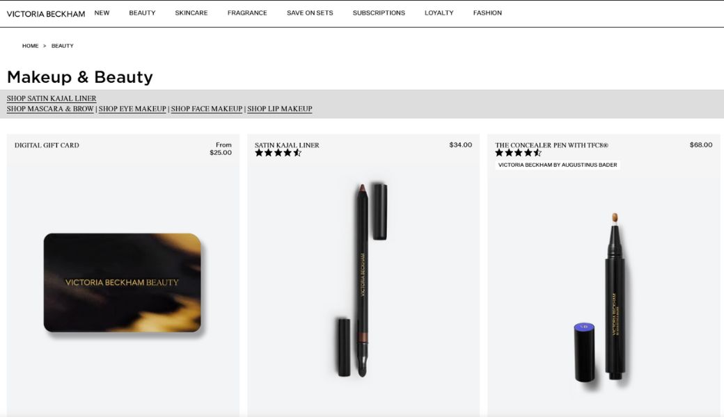 Victoria Beckham Beauty website với headless commerce shopify plus