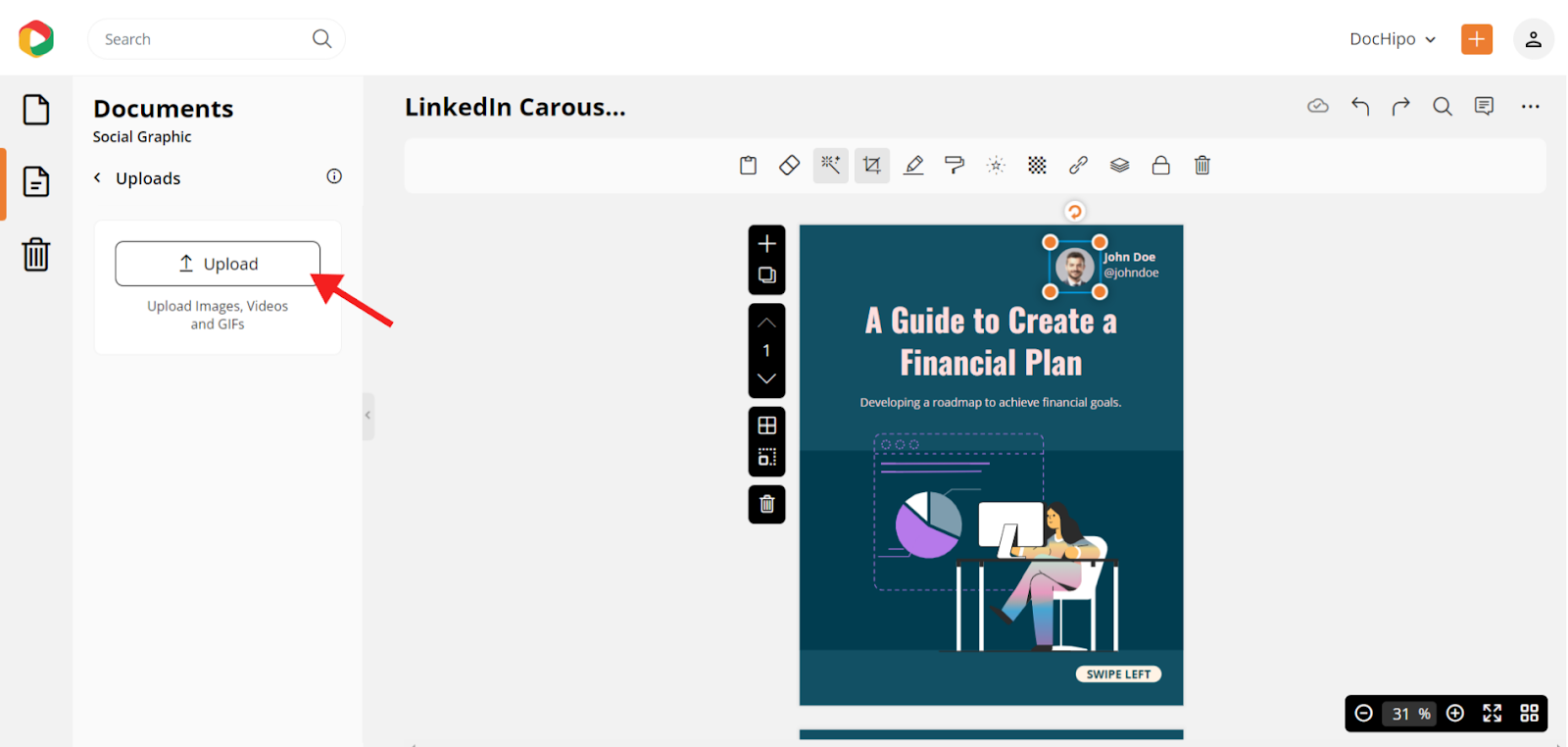 uploading images in LinkedIn carousel post