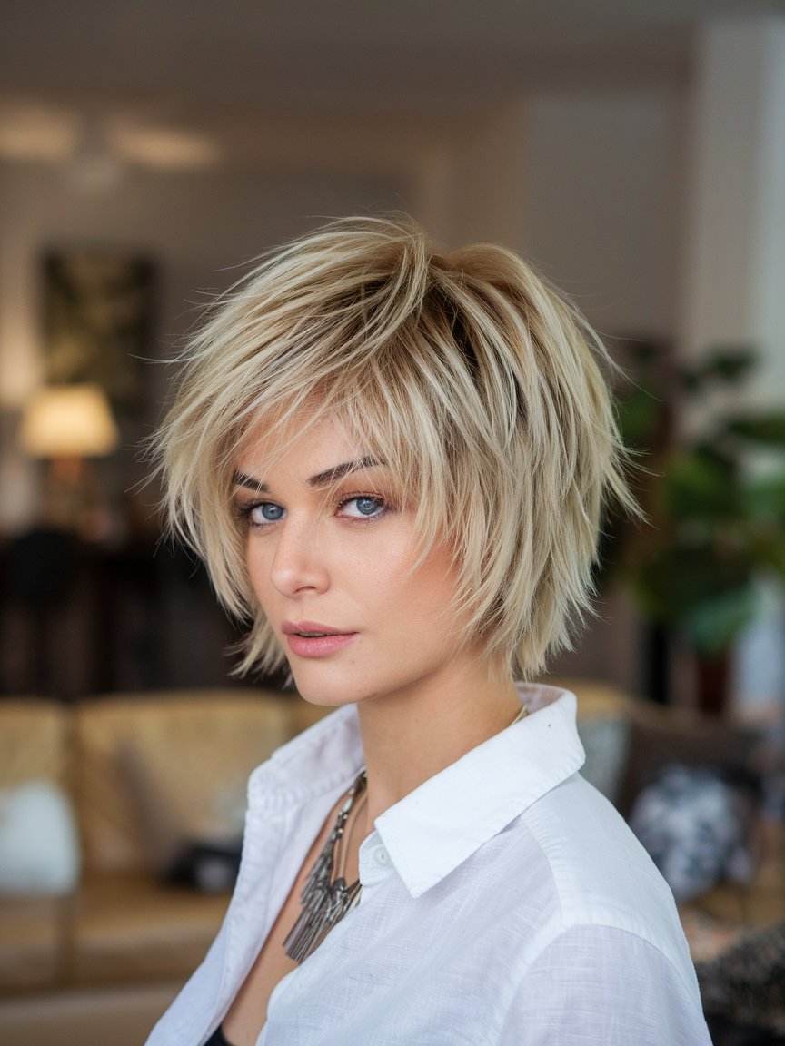 19. Short Voluminous Bob with Textured Ends