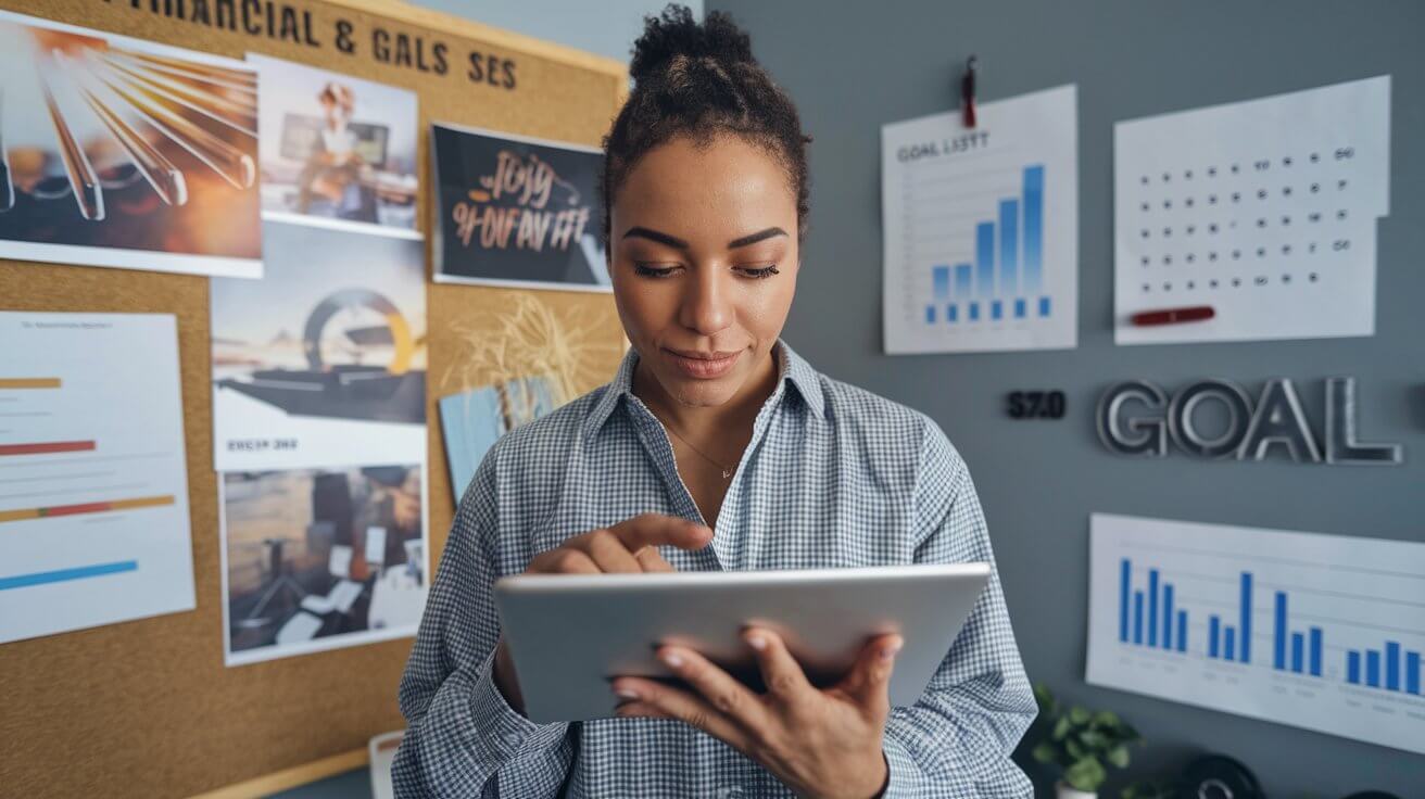 a image of showing financial goals on a digital tablet