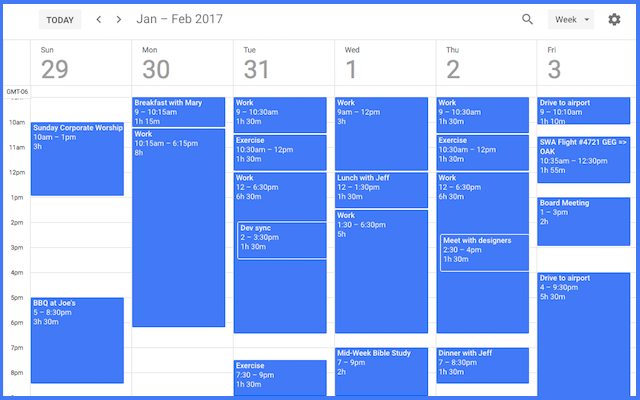 Google Calendar weekly view