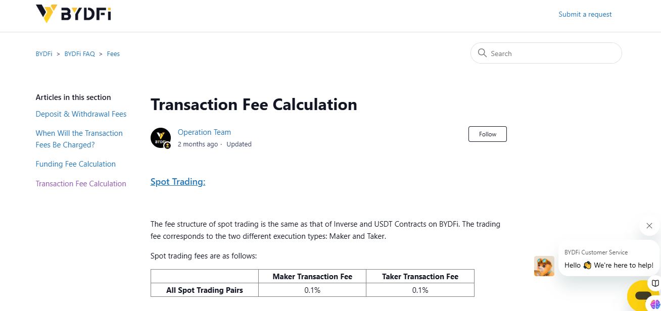 BYDFi fees
