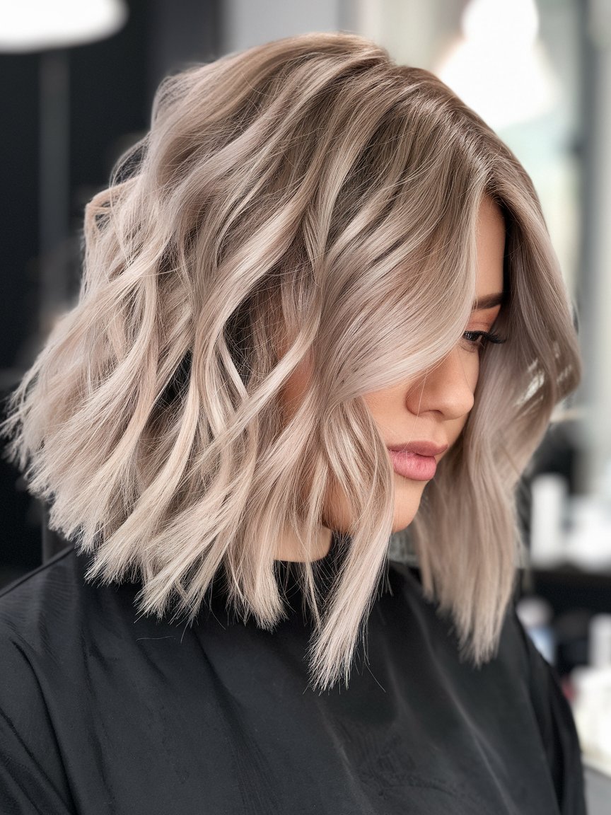 4. Ash-Blonde Balayage on a Bob