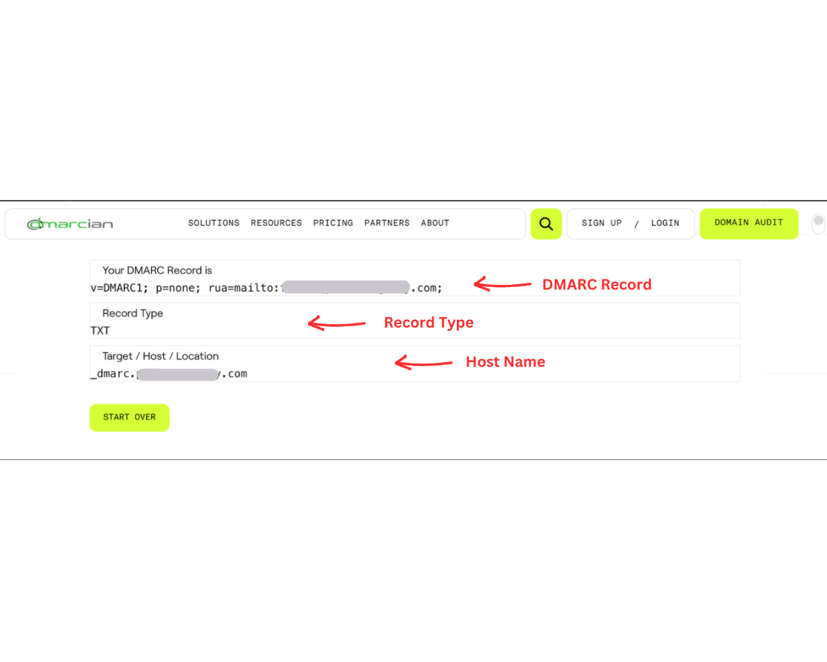 get the DMARC record and hostname