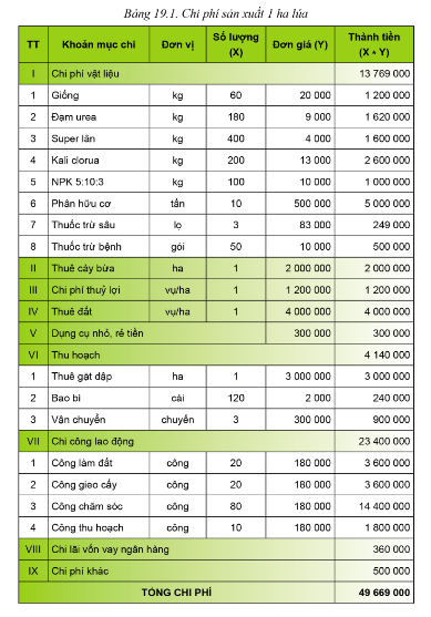 BÀI 19: LẬP KẾ HOẠCH VÀ TÍNH TOÁN CHI PHÍ TRỒNG TRỌT