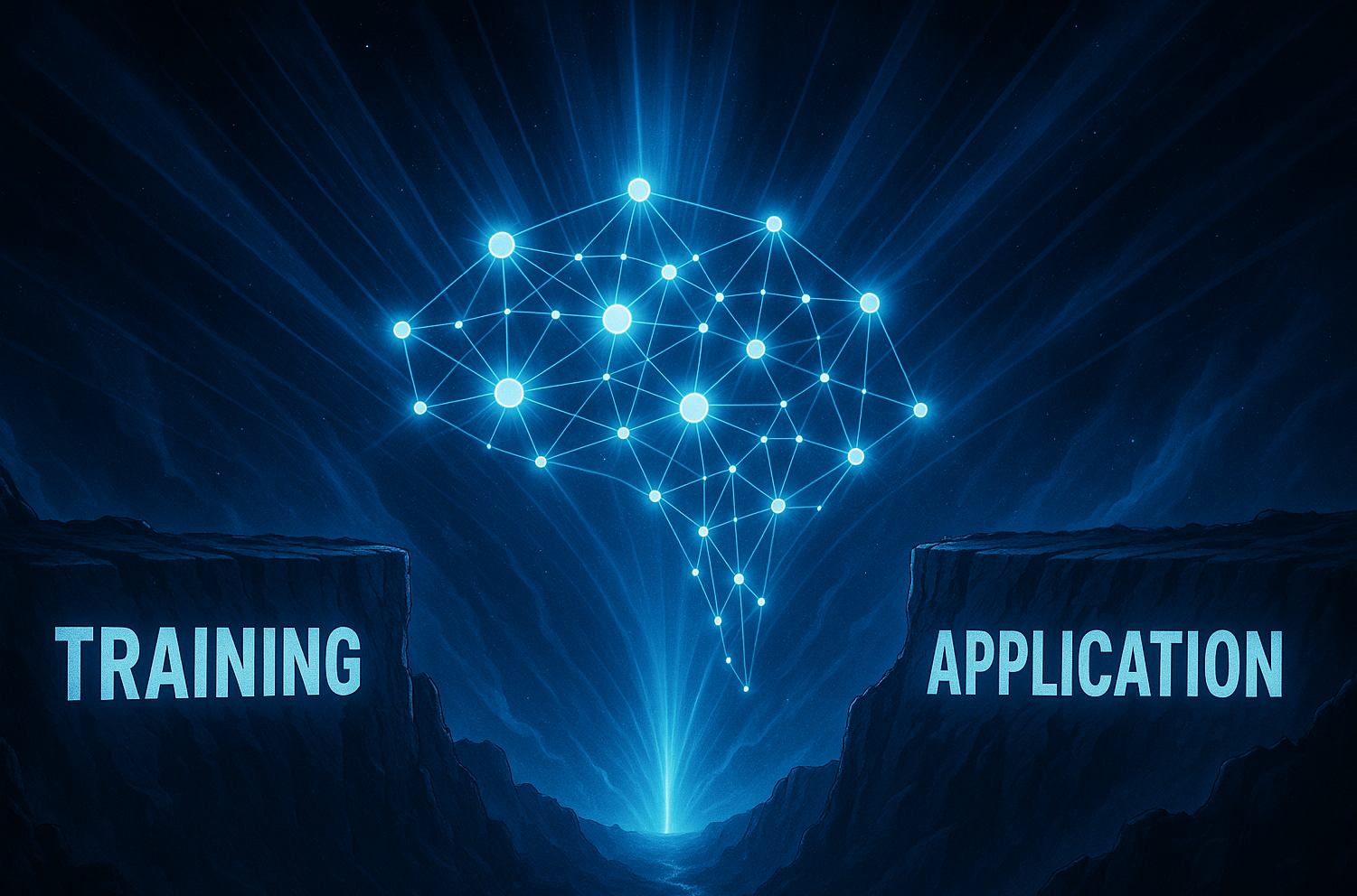 Brain between training and application, representing the memory gap in corporate learning.

