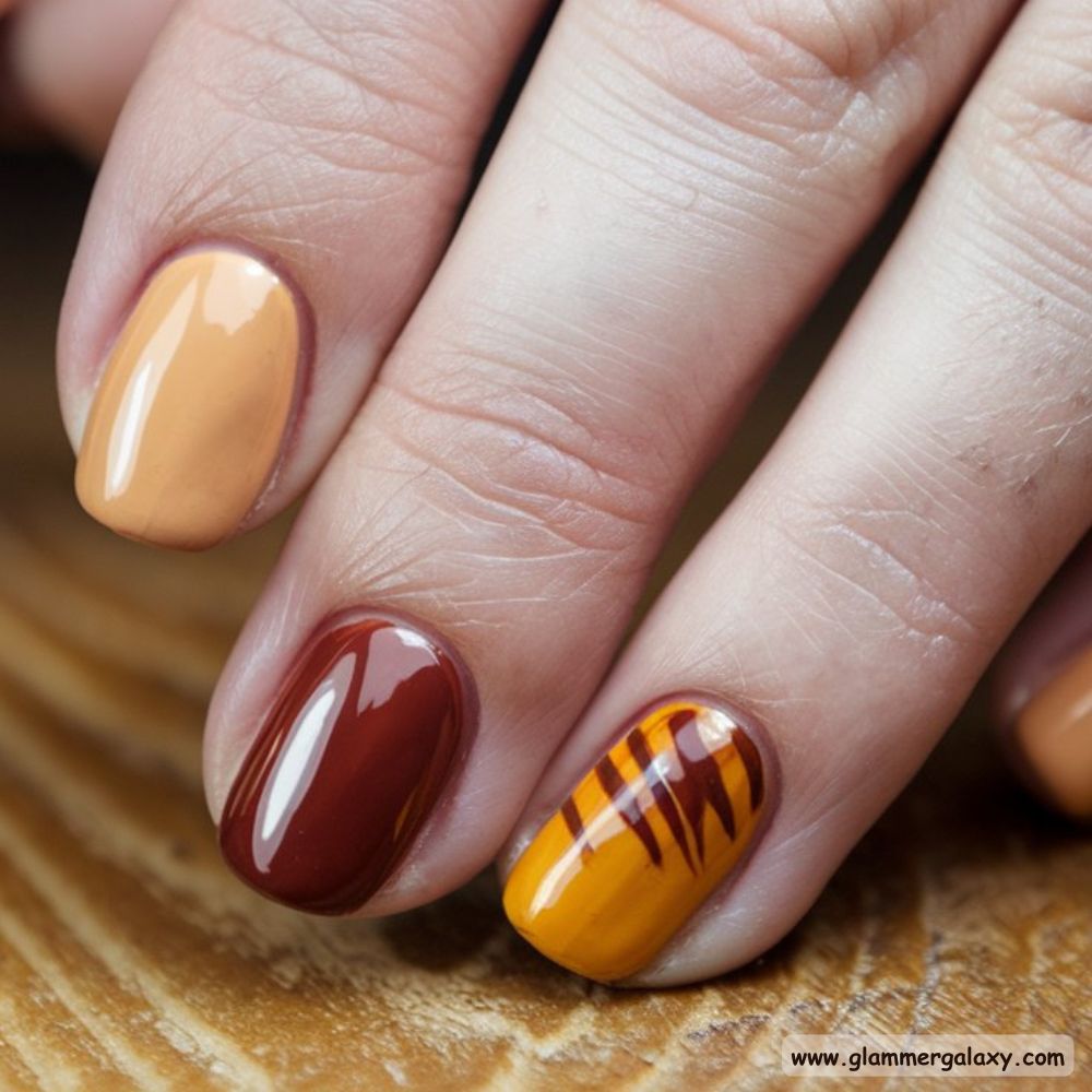 Korean fall nails having Vibrant Honey Tones
