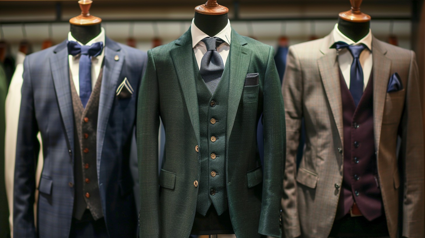 Show a three-piece suit with jacket, trousers, and matching vest. Choose navy, dark green, or classic grey. Add a tie or bow tie, and leather oxfords. This is for someone who wants to look extra polished--even with the jacket off.