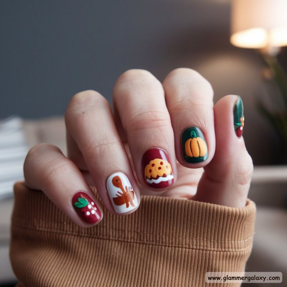 Thanksgiving Nail Designs having Thanksgiving Feast-Inspired Nail Art
