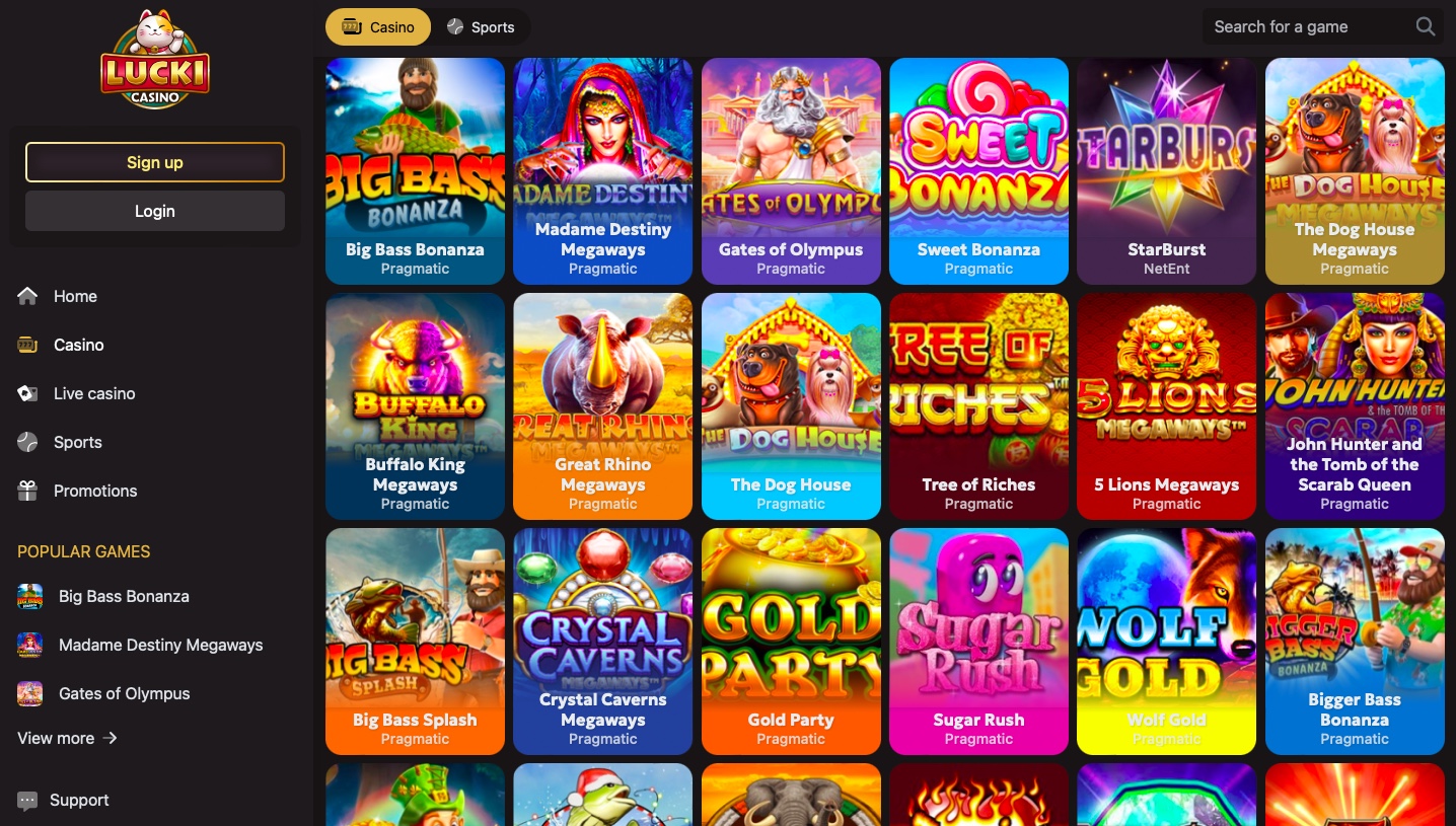 Lucki Casino slots and live dealer casino games