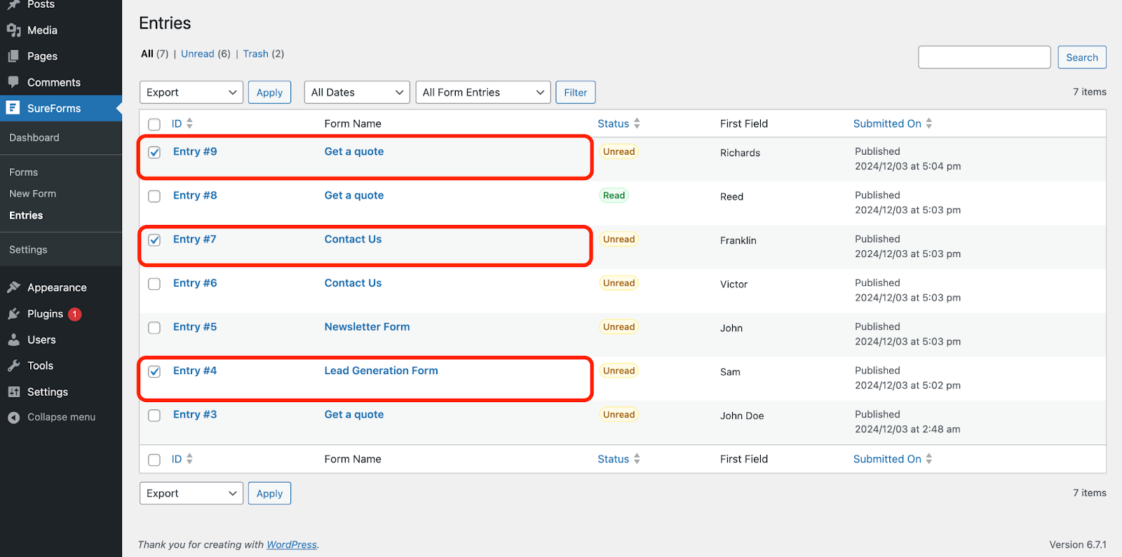 select entries from different forms