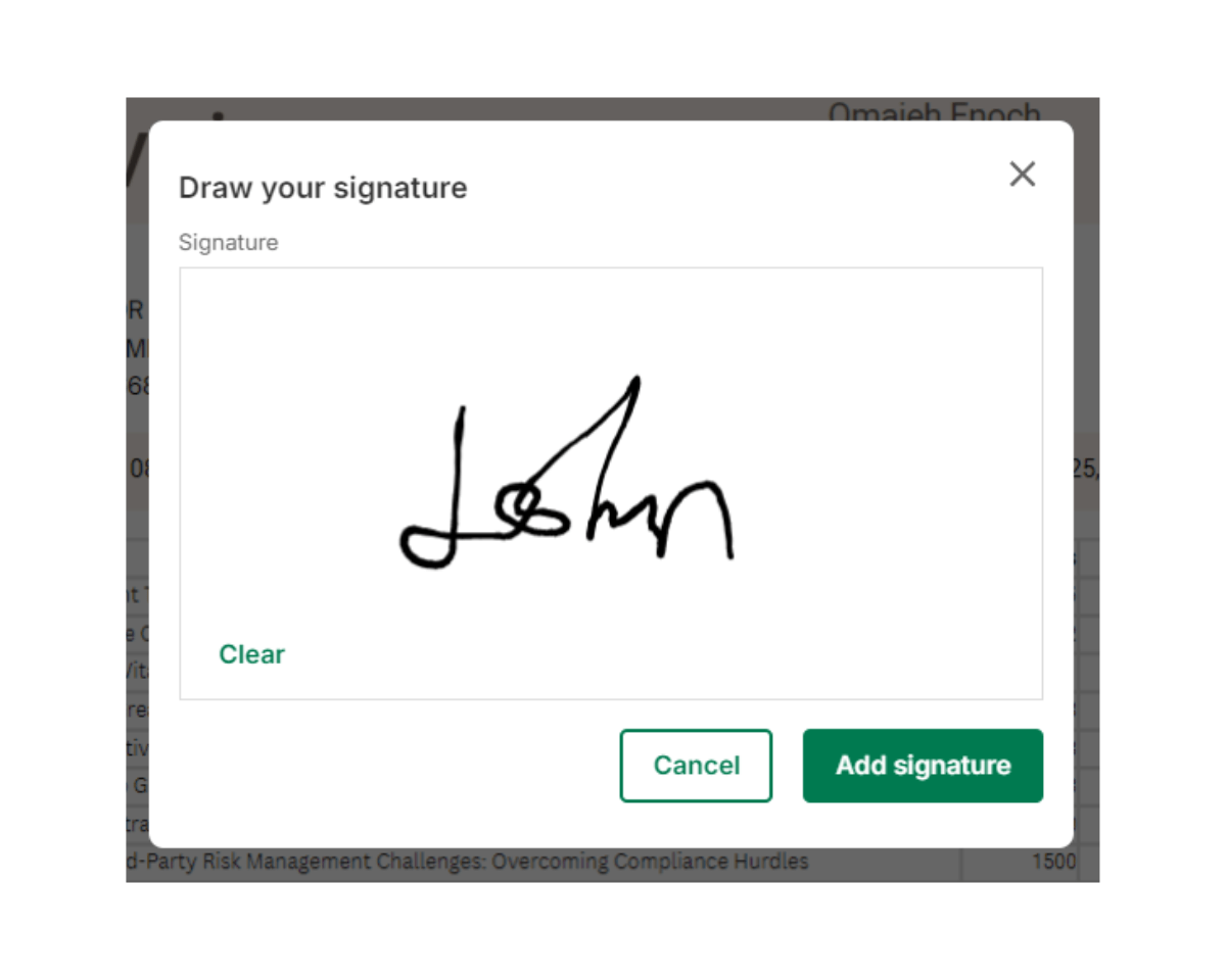 How to sign real estate contracts electronically: After clicking add signature, use your keypad to draw your signature in the window
