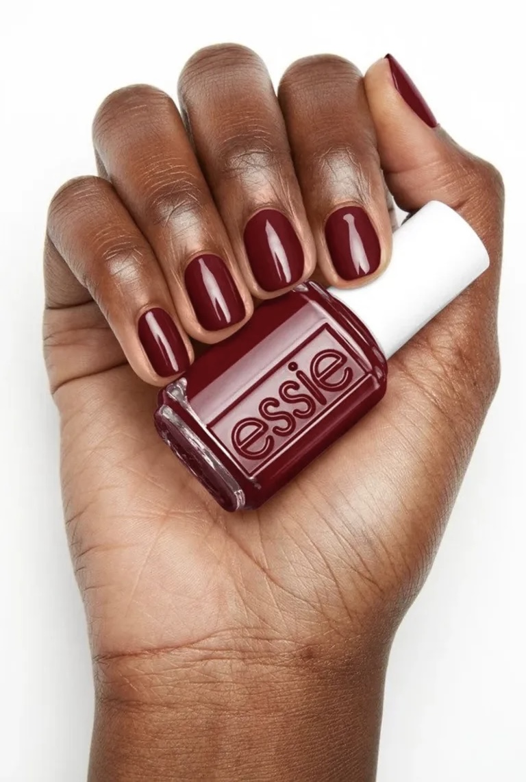 Alt image: Deep oxblood square nails with a sleek, polished finish via Marieclaire.com