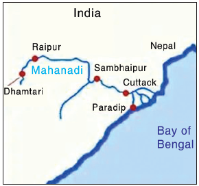 महानदी नदी प्रणाली पर स्थित शहर