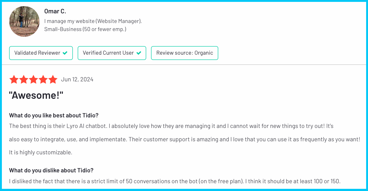 What Tidio's customers are saying about their chatbot.