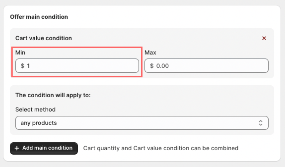 Setting the minimum purchase requirement in BOGOS offer