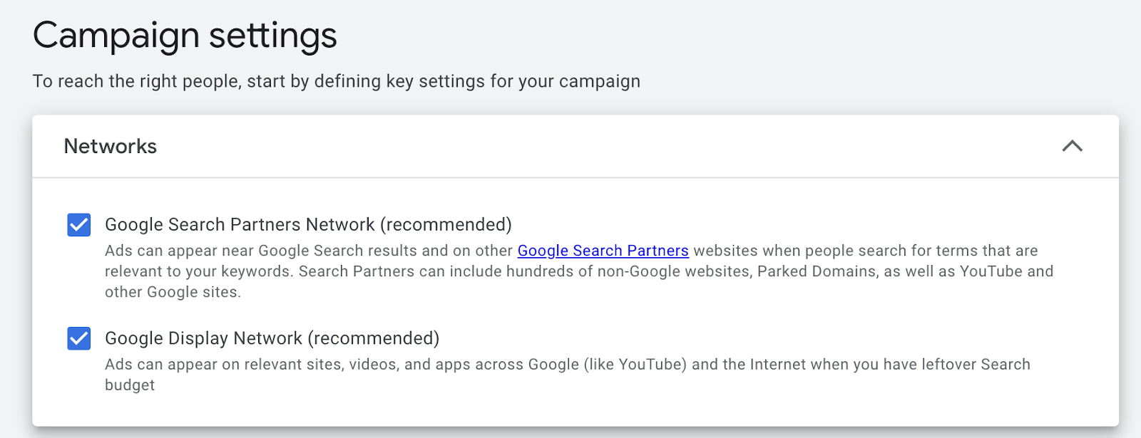 Google Search Ads campaign settings