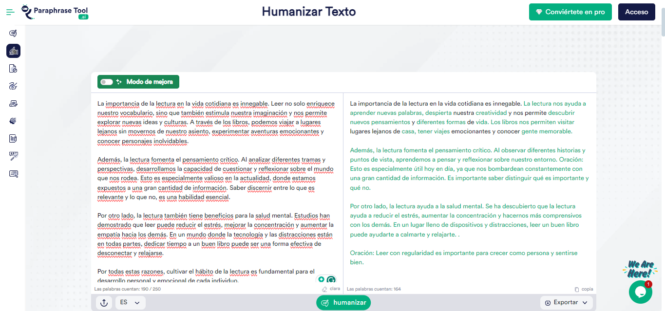 Humanizar con Paraphrase Tool