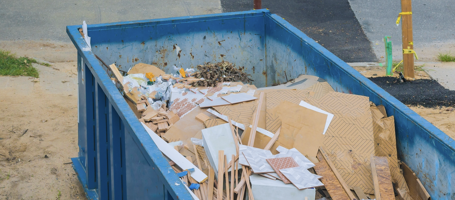 Recyclables in a dumpster. 