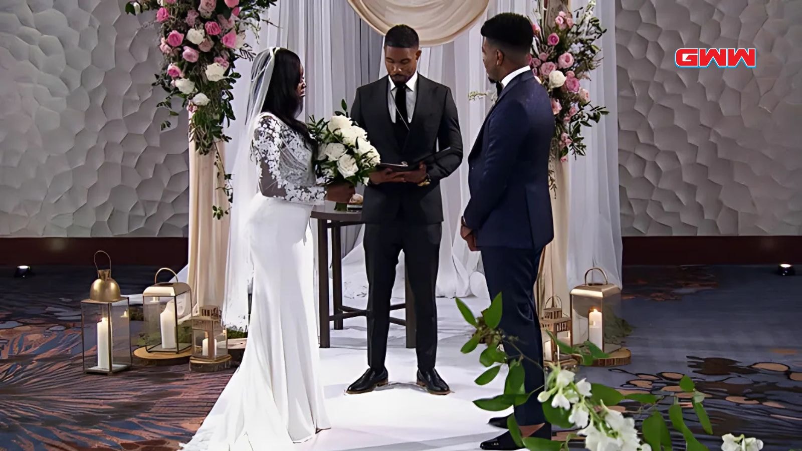 Married at First Sight Season 18 wedding scene with the couple and officiant"