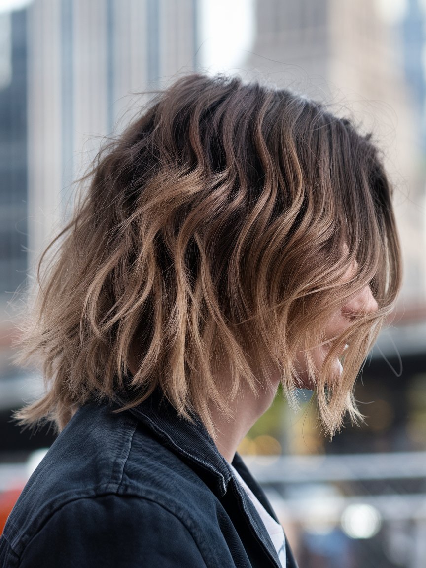 3. Shaggy Bob with Shadow Roots and Middle Part