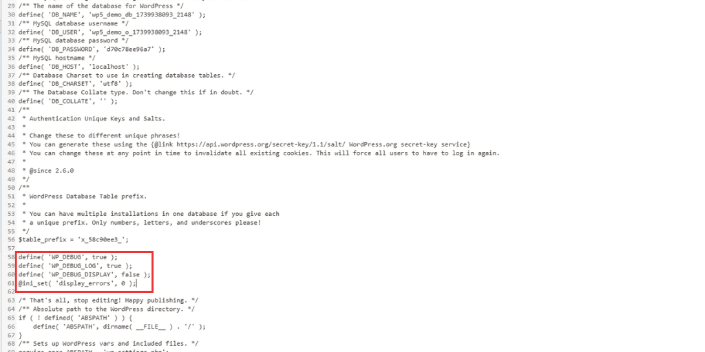 wp_config debug mode
