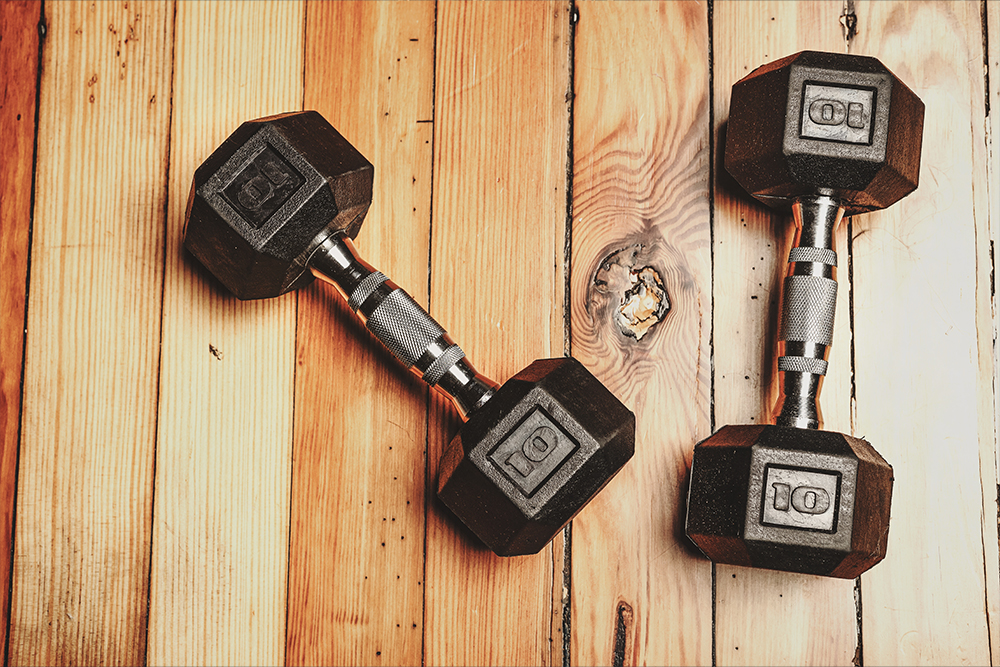 Dumbbells are required for weight training at CrossFit Gym. 