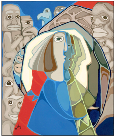 A painting of a person in a blue dressDescription automatically generated