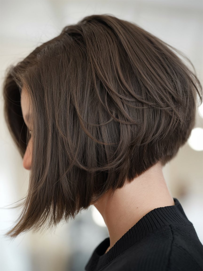 5. Dark Brown Textured Bob with Root Lift