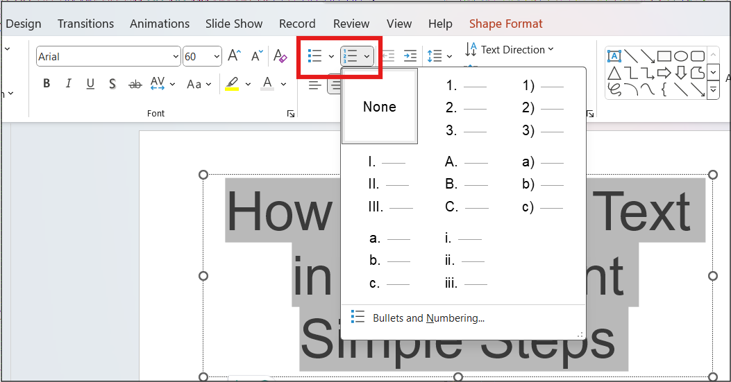 Bullets & Numbering Options in PowerPoint