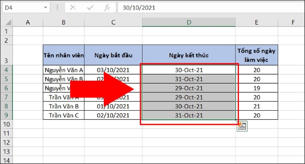 định dạng ngày tháng trong excel