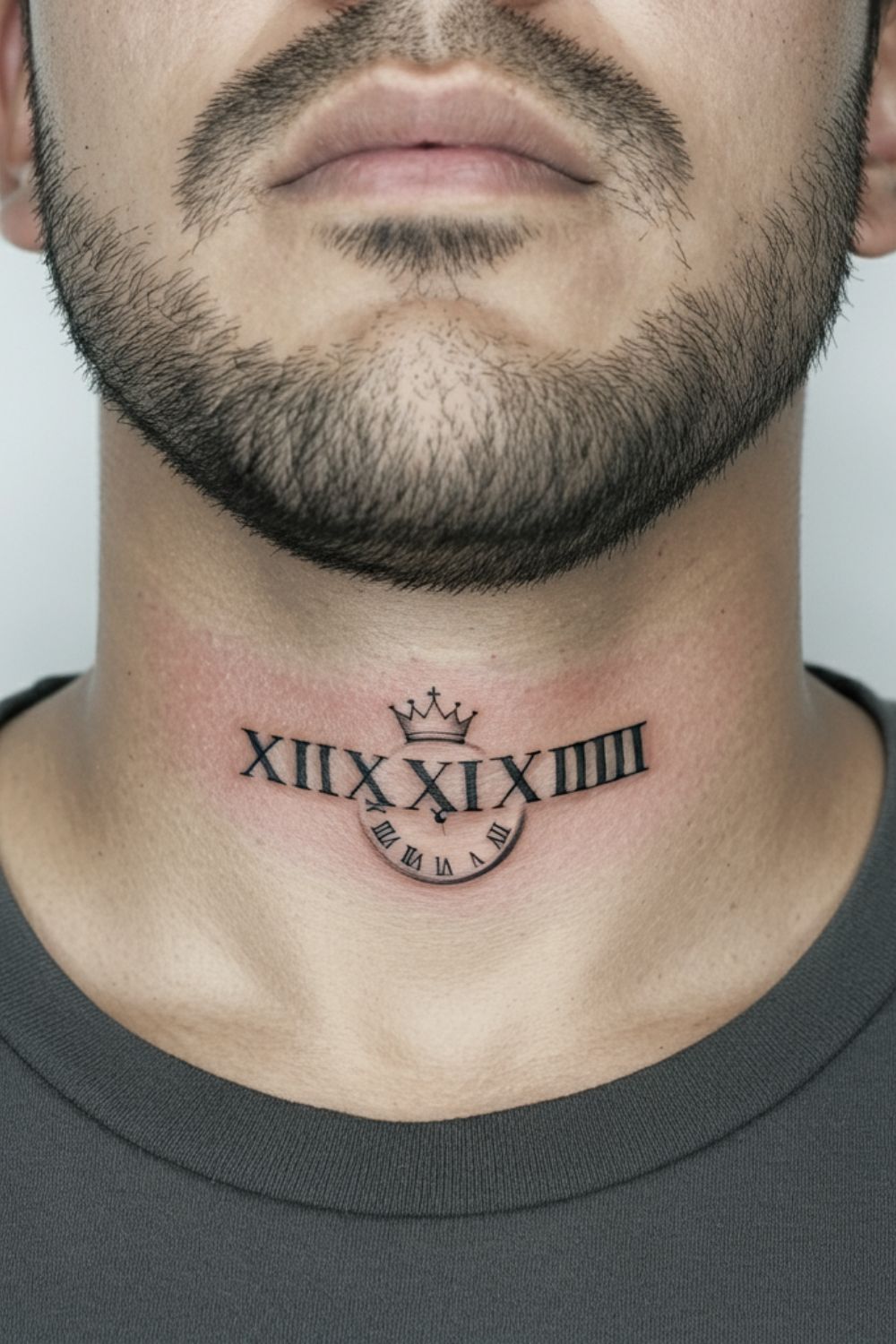 Roman Numerals Throat Tattoo