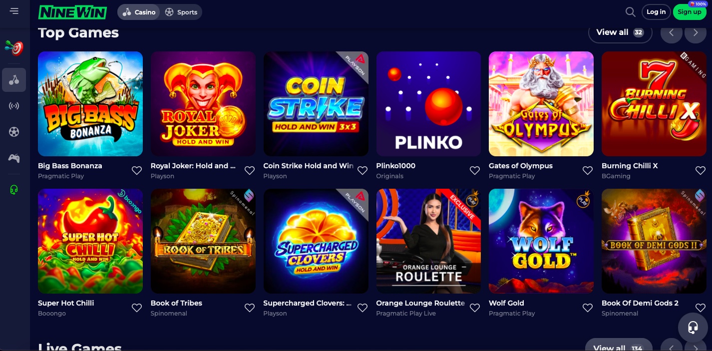 Ninewin casino games page