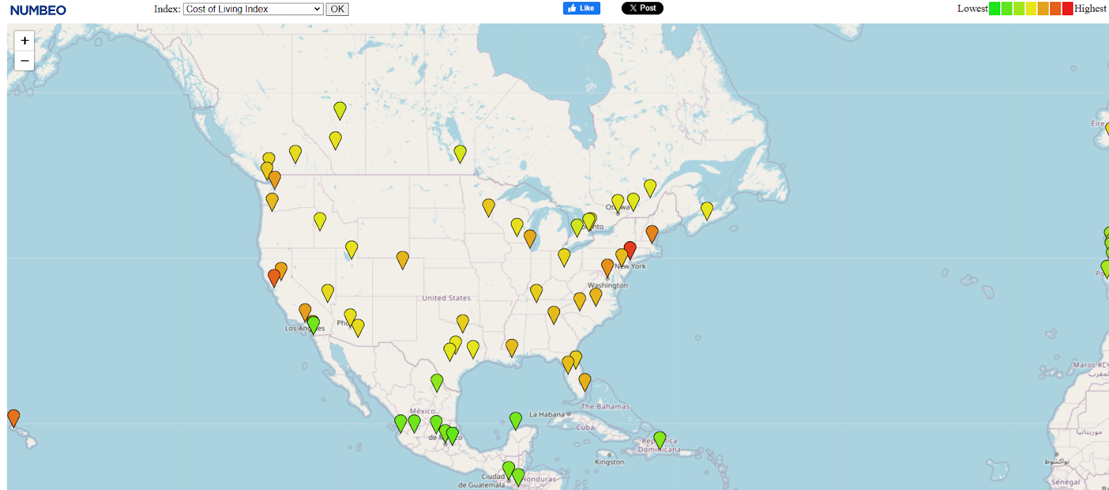 Websites like Numbeo showing cost of living