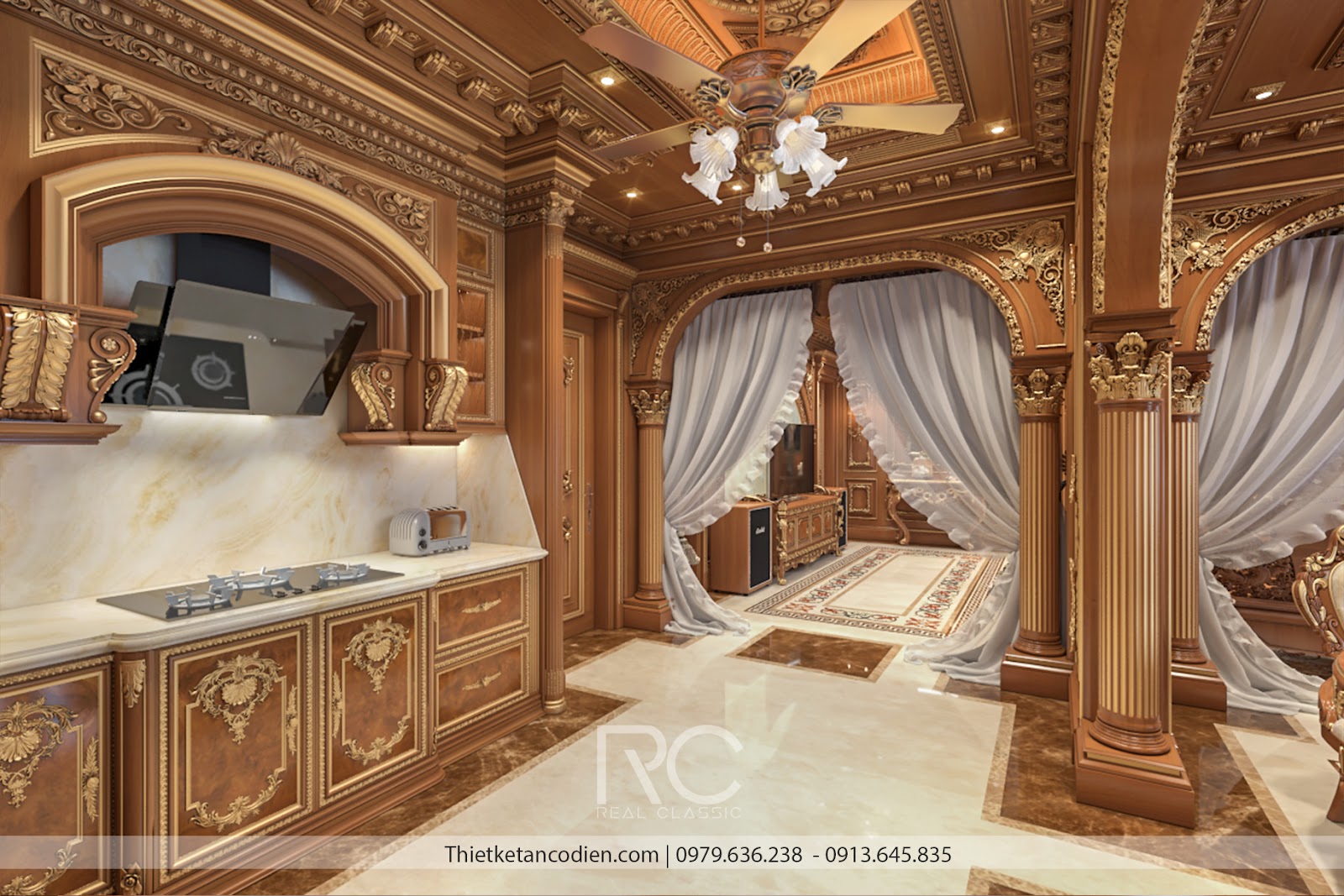 Hệ thống tủ bếp mang đậm phong cách tân cổ điển