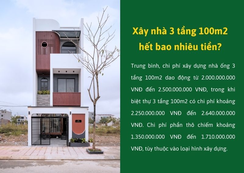 Xây nhà 3 tầng 100m2 hết bao nhiêu tiền Xây dựng Nhất Tín