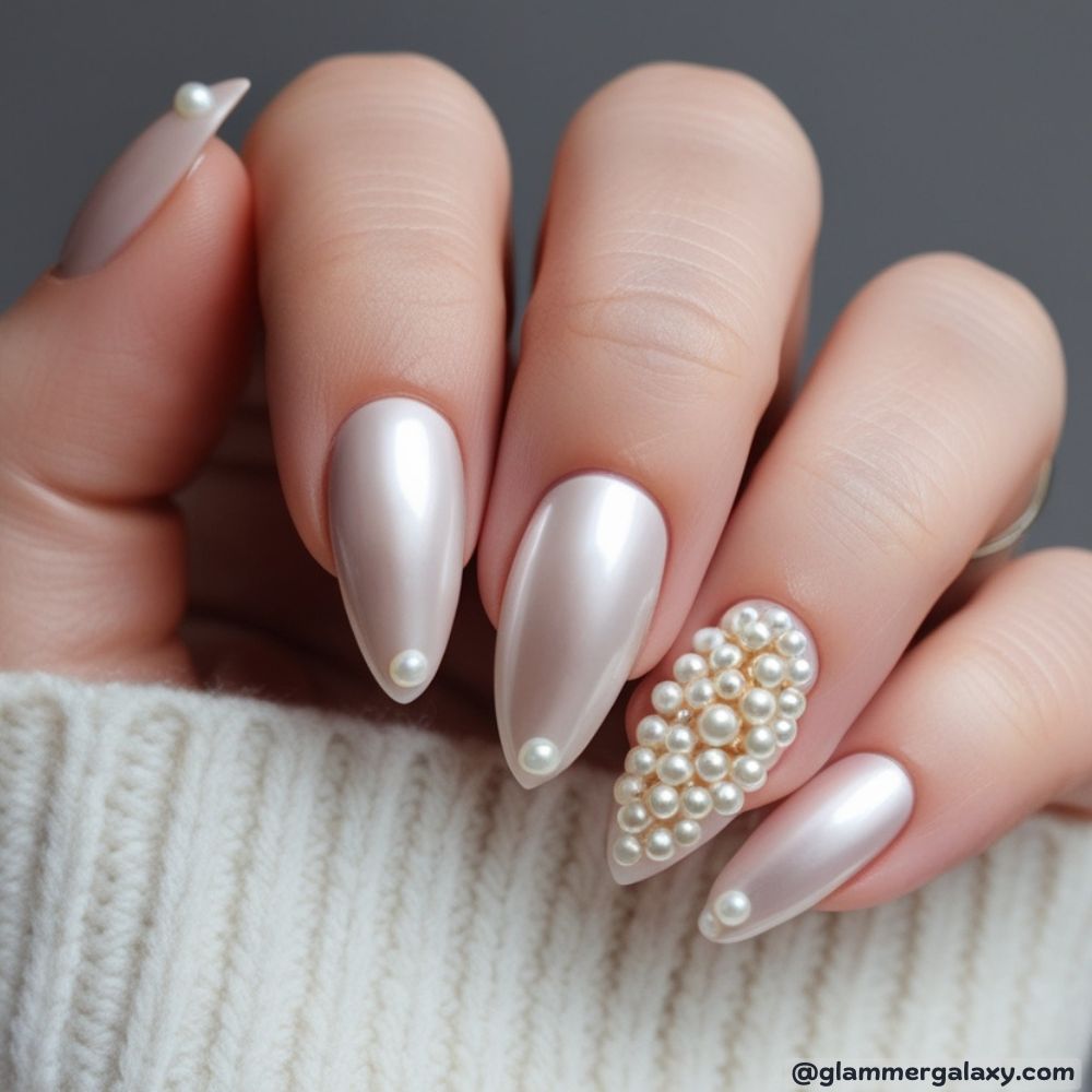 Winter Nail Ideas having Luxurious Pearl French
