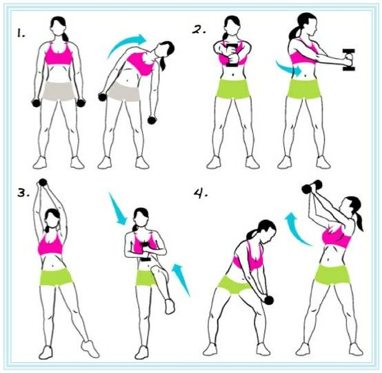 Woman doing home workout with dumbbells