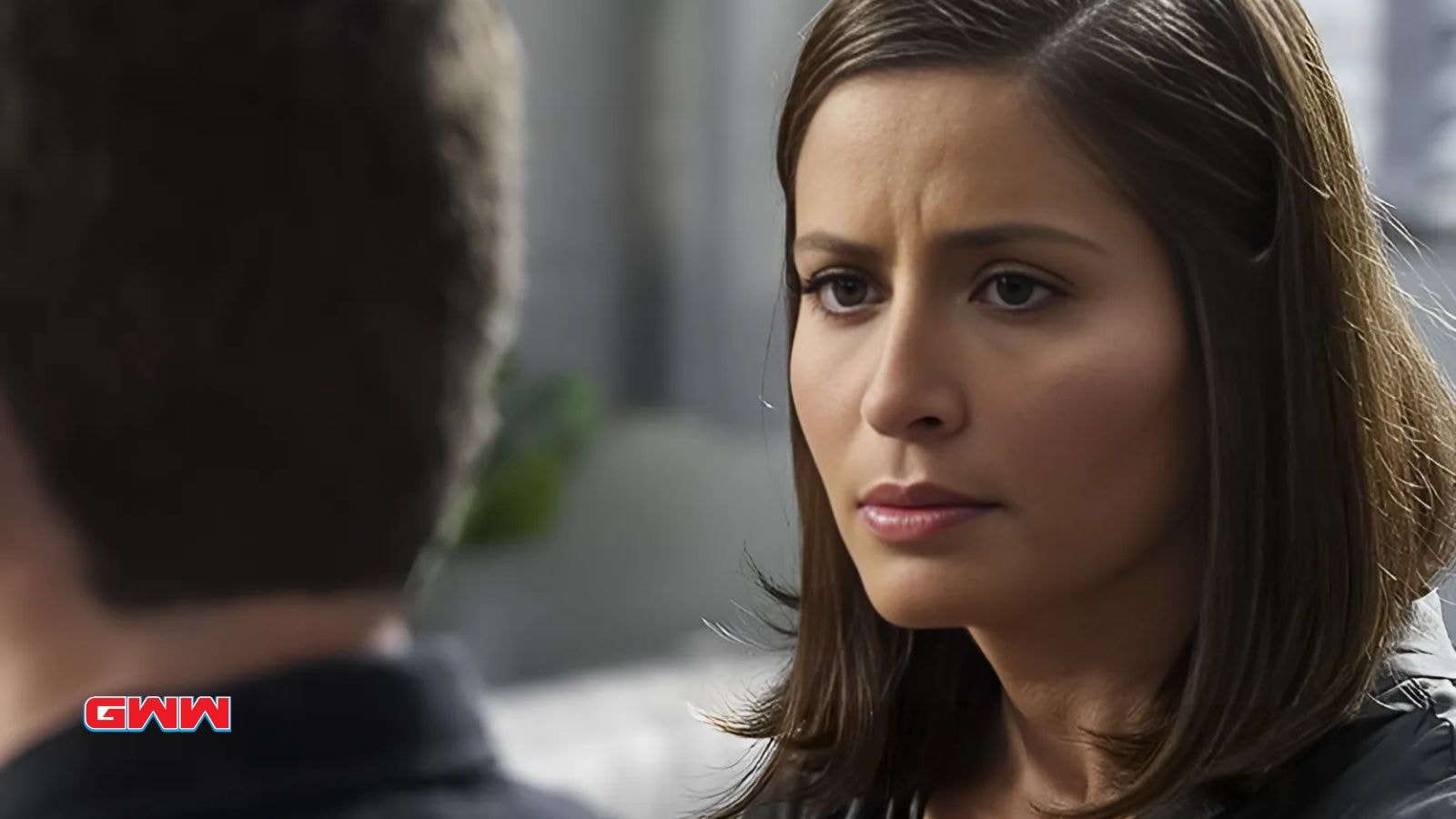  Alyssa Diaz looking concerned during a scene in The Rookie Series