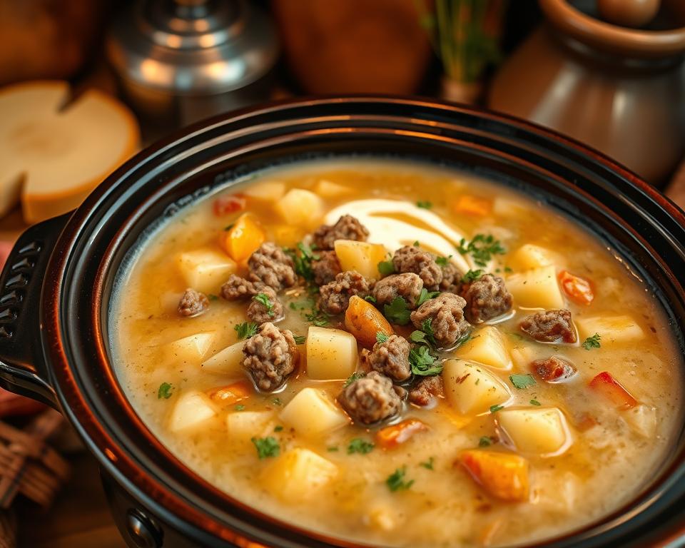 crockpot creamy potato and hamburger soup