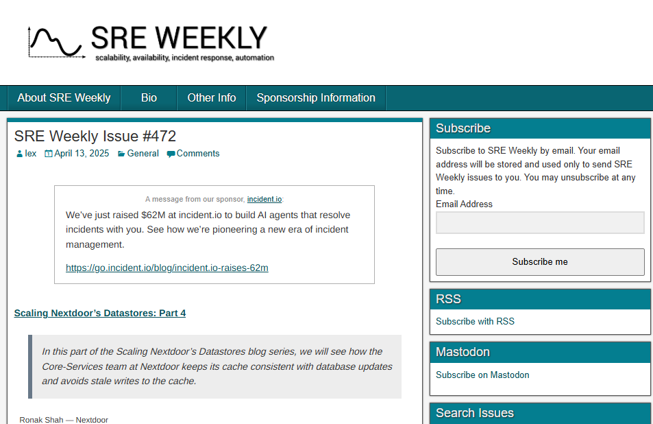 Screenshot of SRE Weekly.