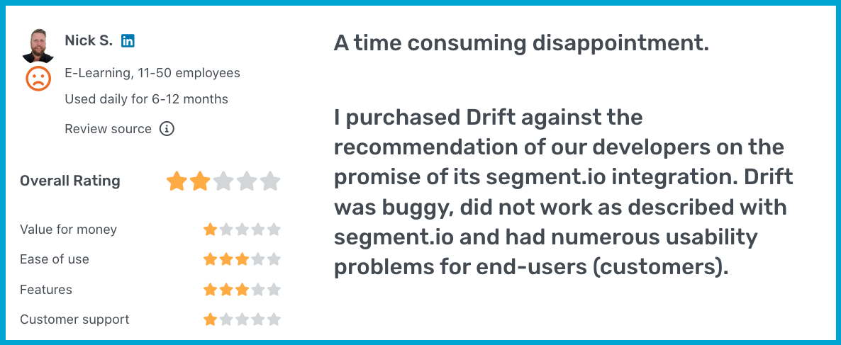 What Drift's customers are saying about their chatbot.